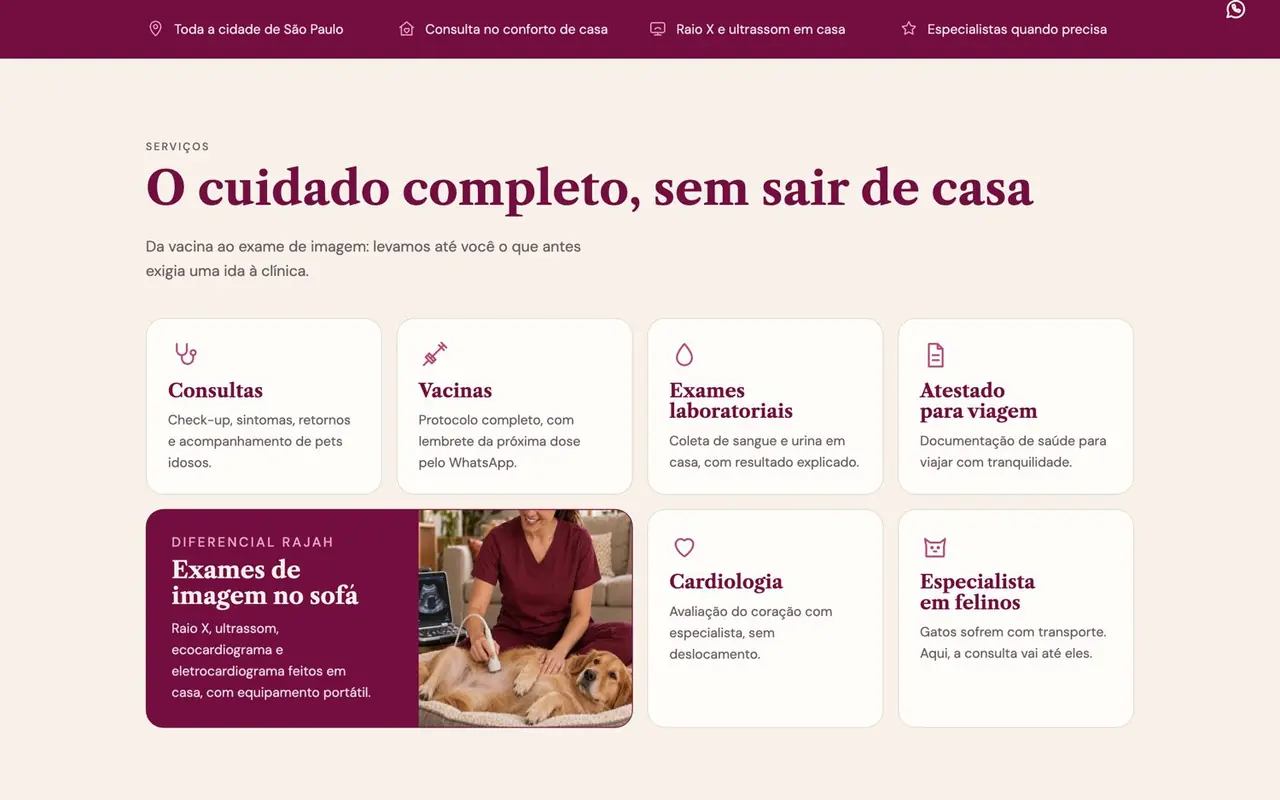 Seção de serviços do site Rajah